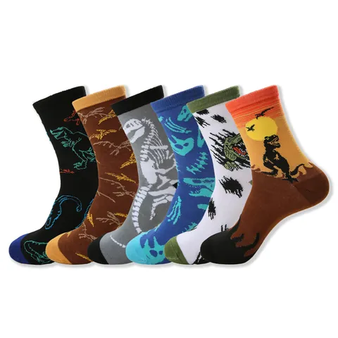 Men Dinosaur Pattern Polyester Crew Socks Colorful Cartoon Animal Print Mid-Tube Sports Socks Casual Fashion Streetwear