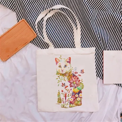 Women Large Capacity Canvas Tote Bag Artistic Floral Animal Print Shoulder Shopping Bag Eco-Friendly Reusable Student Bag