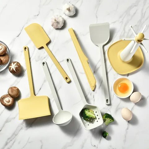7Pcs Silicone Kitchen Utensil Set Non-Stick High Temperature Resistant Spatula Soup Ladle Slotted Spoon With Storage Rack