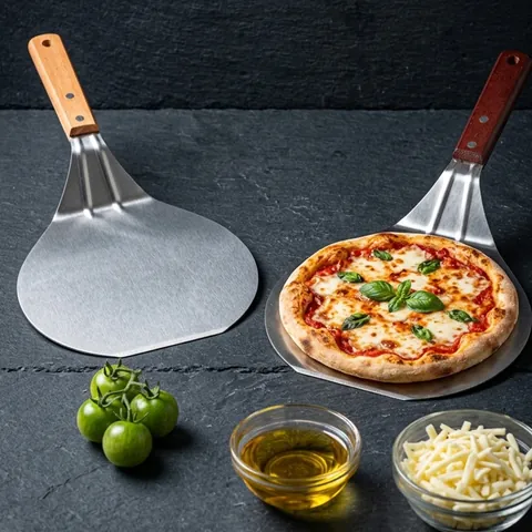 Large Stainless Steel Pizza Peel with Wooden Handle Rivet Reinforcement Pizza Paddle for Cake Steak Transfer Kitchen Tools