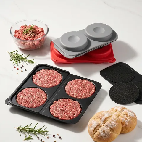 Silicone Hamburger Meat Press Mold Non-stick Burger Patty Maker Kitchen Tools For Round Beef Patties Rice Balls Foldable Design