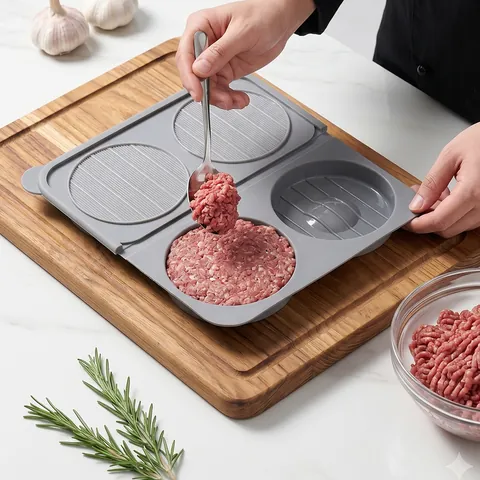 Multi-Compartment Round Silicone Burger Patty Mold Foldable Homemade Meat Press Tool Non-Stick Kitchen Hamburger Patty Maker For Grilling