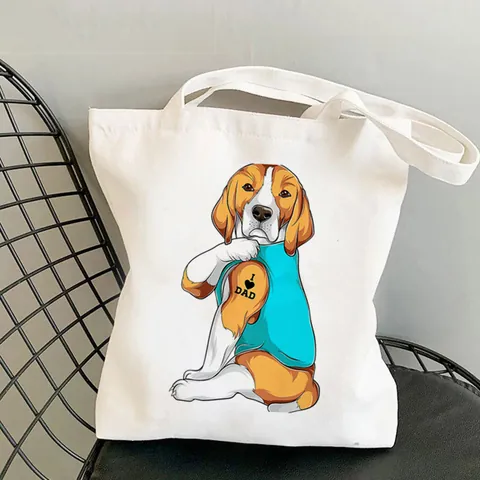 Beagle Dog Print Canvas Tote Bag Cute Cartoon Illustration Shoulder Bag Eco Friendly Foldable Shopping Bag Handbag For Women Casual Daily Use