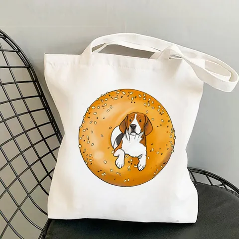 Damen Cartoon Beagle Hund Bedruckte Canvas Einkaufstasche Harajuku Stil Süße Tiergrafik Umweltfreundliche Wiederverwendbare Handtasche Für Den Alltag