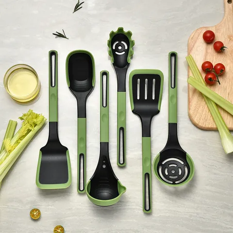 6-Piece Silicone Kitchen Utensil Set Heat Resistant Non-Stick Cooking Tools Turner Soup Ladle Skimmer Pasta Server For Home Kitchen