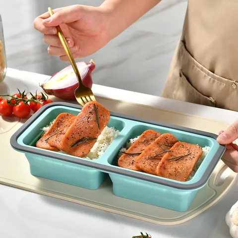 Collapsible Silicone Food Storage Containers Multi Compartment Microwave Oven Safe Bento Box With Lid Portable Meal Prep Lunch Box
