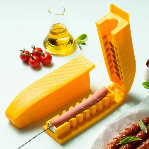 Multifunctional Stainless Steel Manual Sausage Slicer Hot Dog Spiral Cutter Barbecue Skewer Machine Kitchen Cutting Tool Yellow