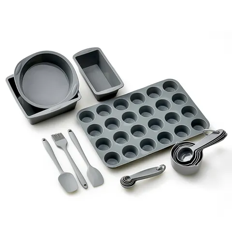 Gray Silicone Baking Tools Set Heat Resistant Round Square Cake Molds Spatula Brush Measuring Cups Spoons Kitchen Bakeware