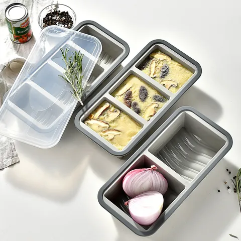 Silicone Food Storage Freezer Tray With Lid Divided Meal Prep Container With Scale Morandi Colors Multi-Compartment Kitchen Organizer