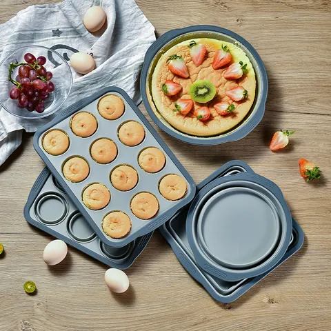 Foldable Silicone Cake Mold Rigid Edge Two Tone High Temperature Resistant Round Square Muffin Pan Toast Baking Tray