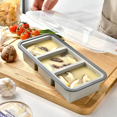 Caja de Almacenamiento de Alimentos de Silicona Con Compartimentos Con Tapa Transparente Recipiente Reutilizable para Congelador
