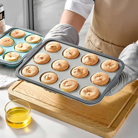 Foldable Silicone Cake Mold Rigid Edge Two Tone High Temperature Resistant Round Square Muffin Pan Toast Baking Tray