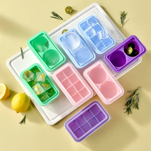 Silicone Ice Cube Mold With Lid Food Grade Easy Release Round Sphere And Square Ice Cube Tray For Whiskey Cocktail Drinks