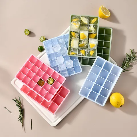 Stampo Per Cubetti Di Ghiaccio Quadrato In Silicone Con Coperchio Impilabile Multigriglia Facile Rilascio Fai Da Te Cucina