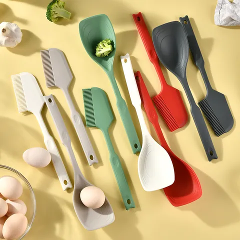 Food Grade Silicone Spatula Oil Brush 2-in-1 Set Heat Resistant Cream Scraper Spoon Shovel For Home Baking BBQ Tools