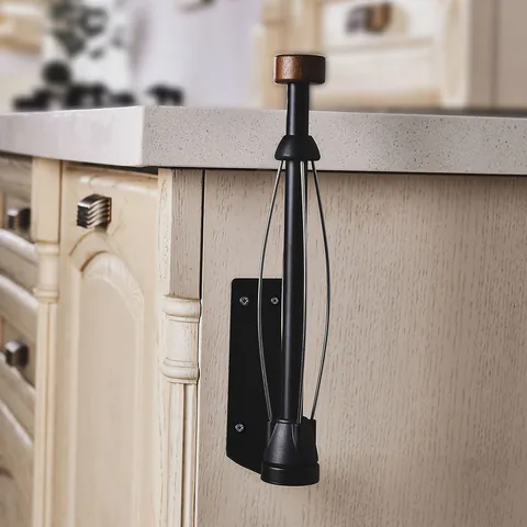 Stainless Steel Paper Towel Holder Wall Mounted Kitchen Roll Rack With Wood Accent Black Bathroom Cabinet Storage Organizer