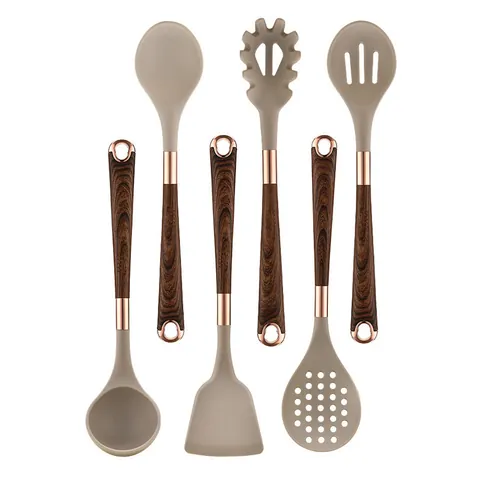 Silicone Kitchen Utensils Set With Wood Grain Look Handle Heat Resistant Non-Stick Turner Soup Ladle Spatula Cooking Tools Accessories