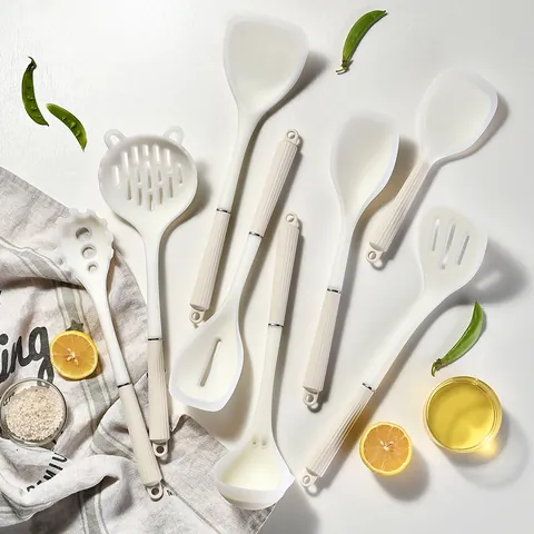 Nordic Silicone Cooking Utensils Set with Heat-Resistant Plastic Handle Translucent Silicone Spatula Non-Stick Kitchen Utensils
