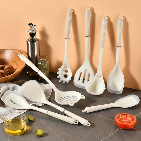 Nordic Silicone Cooking Utensils Set with Heat-Resistant Plastic Handle Translucent Silicone Spatula Non-Stick Kitchen Utensils