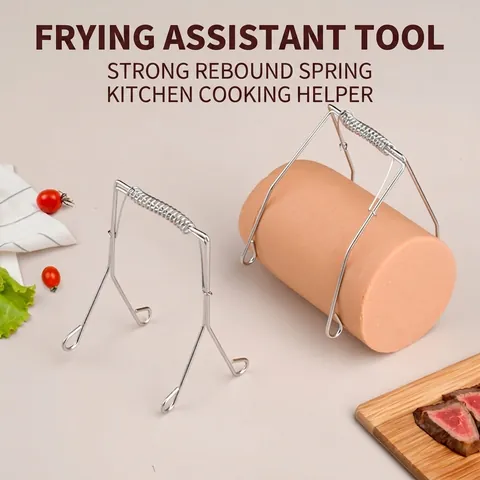 304 Stainless Steel Frying Tool Spring Loaded Meat Roll Sausage Clip Cooking Clamping Holder Kitchen Frying Assistant Gadget