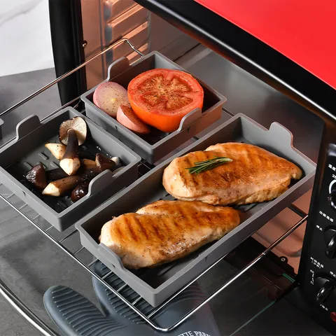 Heat Resistant Silicone Baking Pan Grey Rectangular Square Oven Trays Non-stick Kitchen Bakeware Accessories Collection