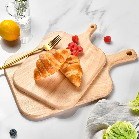 Japanese Style Beech Wood Cutting Board with Handle Round Corner Wooden Pizza Serving Tray for Steak Bread Fruit Kitchen
