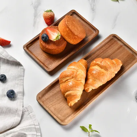 Rectangle Acacia Wood Serving Tray Natural Wood Grain For Bread Sushi Fruit Home Kitchen Storage Decorative Plate