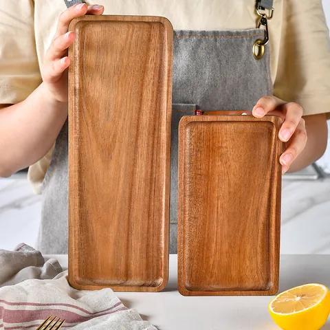 Rectangle Acacia Wood Serving Tray Natural Wood Grain For Bread Sushi Fruit Home Kitchen Storage Decorative Plate
