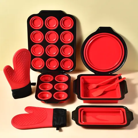Foldable Silicone Bakeware Set Heat Resistant Baking Pans Muffin Cupcake Tins Toast Mold Oven Mitts Spatula Oil Brush Kitchen Baking Tools