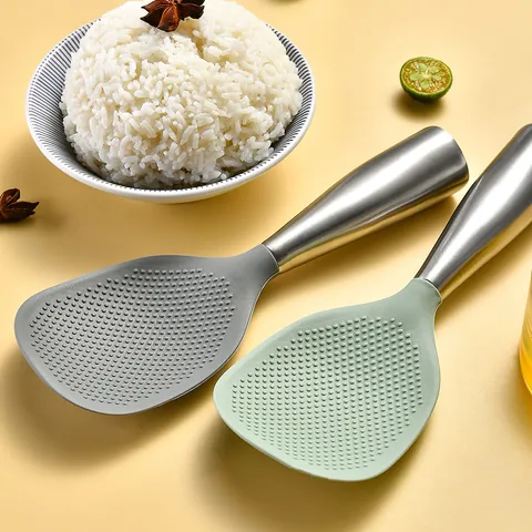 Self Standing Silicone Rice Spoon With 304 Stainless Steel Handle Non-Stick Heat Resistant Rice Serving Paddle Paddle Spoon For Kitchen
