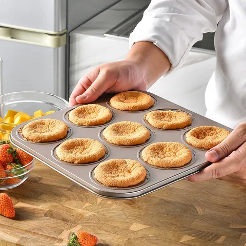 Non-Stick Carbon Steel Cake Baking Pan 9-Cavity Cartoon Animal Shell Shape Madeleine Muffin Cupcake Mold Champagne Gold Bakeware For Home Kitchen DIY