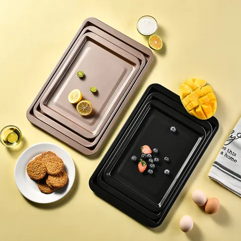 Non-stick Stainless Steel Rectangular Baking Sheet For Cake Cookies Bread Champagne Gold Black Kitchen Oven Roasting Pan