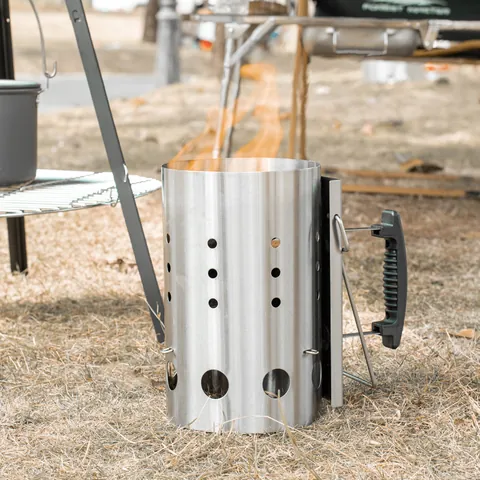 Stainless Steel Charcoal Chimney Starter Outdoor BBQ Grill Fire Starter Bucket With Heat Insulated Handle Rapid Ignition Camping Tools