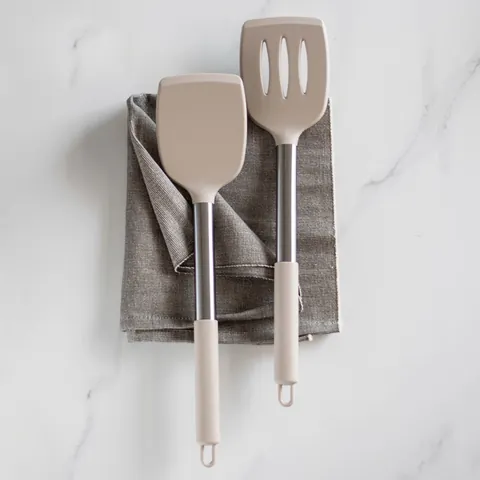 Silicone Stainless Steel Spatula Slotted Turner Set Heat Resistant Non-stick Kitchen Cooking Utensils Set Modern Simple Design With Hanging Hole