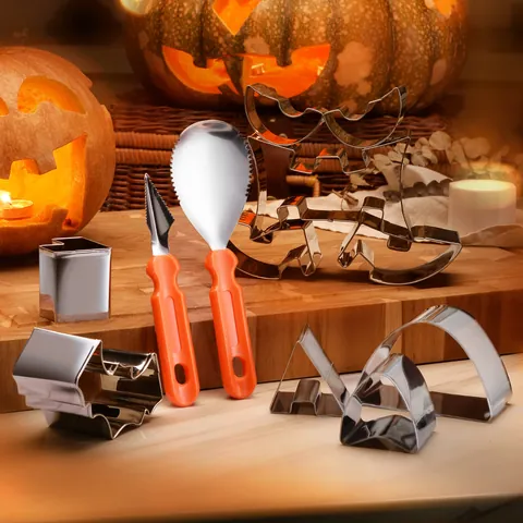 Kit de Sculpture de Citrouille Halloween DIY Acier Inoxydable Outils Professionnels de Sculpture Lanterne Avec Moules
