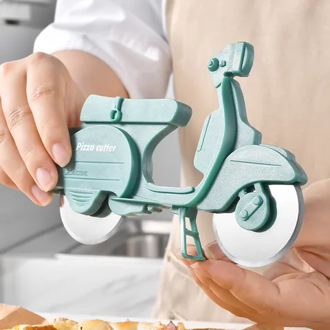 Kreativer Pizzaschneider in Motorradform Edelstahl Rollradschneider Lustiges Fahrrad Pizzamesser Zum Schneiden von Gebäck