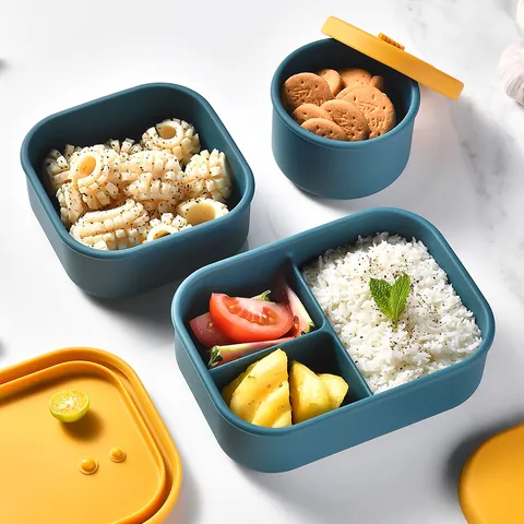 Food Grade Silicone Lunch Box Leak-Proof Portable Bento Box With Cartoon Panda Relief Lid Microwave Safe Food Container For School Office Adults