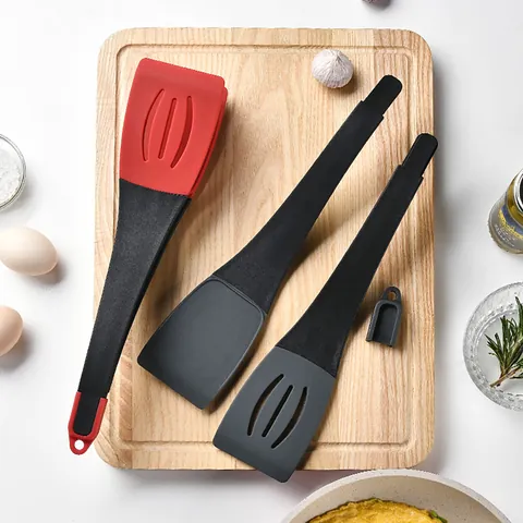 3 In 1 Multifunctional Silicone Spatula Tongs Set Detachable Heat Resistant Slotted Turner For Cooking Steak Fish Kitchen Tool