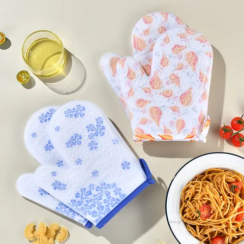 Silicone Heat Resistant Oven Mitts Non Slip Kitchen Gloves With Cotton Lining For Baking Microwave Cooking Household Tools