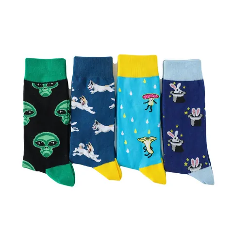 Men Crew Socks Combed Cotton Cartoon Animal Alien Dog Mushroom Rabbit Patterned Skateboarding Colorful Breathable Socks