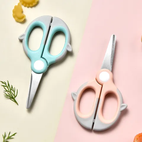 Portable Baby Food Scissors Stainless Steel Mini Food Cutter For Toddler Infant Meat Vegetable With Travel Case Cartoon Handle