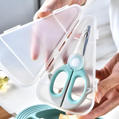 Portable Baby Food Scissors Stainless Steel Mini Food Cutter For Toddler Infant Meat Vegetable With Travel Case Cartoon Handle