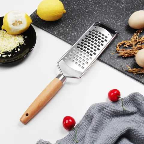 Handheld Stainless Steel Cheese Grater Lemon Zester With Comfortable Wood Handle Multifunctional Kitchen Tool For Chocolate Citrus