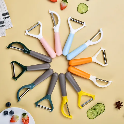 Roestvrij Staal Fruit Groente Schiller Macaron Kleuren Y-vorm Rechte Schiller Ergonomische Handgreep Keukenhulp