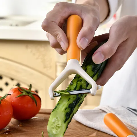 Roestvrij Staal Fruit Groente Schiller Macaron Kleuren Y-vorm Rechte Schiller Ergonomische Handgreep Keukenhulp