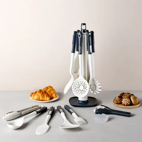 Juego de Utensilios de Cocina de Silicona Antiadherente Resistente al Calor Cucharas Espátulas Con Soporte Giratorio Herramientas de Cocina Modernas