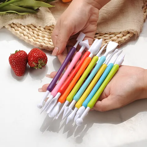 Regenbogen Fondant Modellierwerkzeug Set 9-Teilig Doppelköpfige PP Kunststoff Kuchen Modellierstifte Für Backen Ton Schnitzen Dekoration