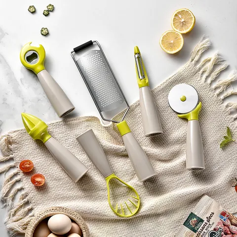 11 Pcs Stainless Steel Kitchen Gadget Set With Standing Handles Olive Green Modern Peeler Whisk Pizza Cutter Grater Cooking Tools