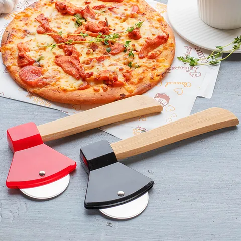 Kreativer Axtförmiger Pizzaschneider Edelstahlradmesser Mit Holzgriff Rot Schwarz Pizzaschneider Backen Küchenhelfer