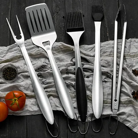 Long Handle Stainless Steel BBQ Grill Tool Set Professional Barbecue Utensils With Spatula Tongs Fork Brush For Outdoor Party